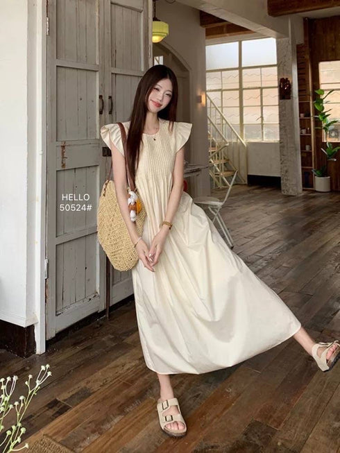 Summer Round Neckline Short Sleeves Maxi Dress